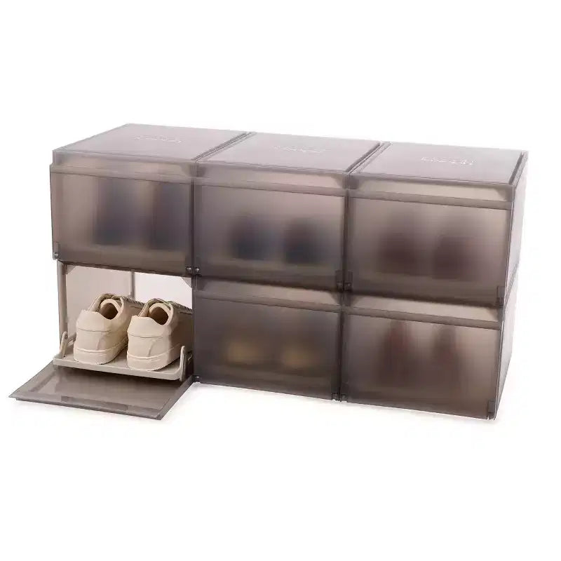 Lot de 6 boîtes à chaussures de qualité supérieure avec tiroir coulissant : Cadre en polypropylène, blanc cassé, peut contenir 6 paires