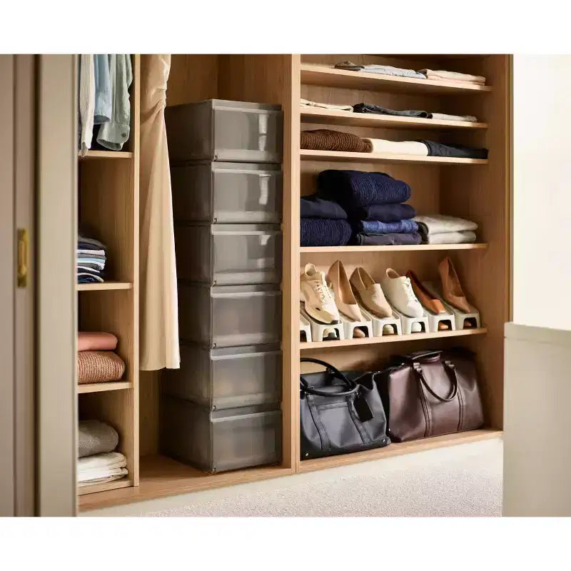 Lot de 6 boîtes à chaussures de qualité supérieure avec tiroir coulissant : Cadre en polypropylène, blanc cassé, peut contenir 6 paires