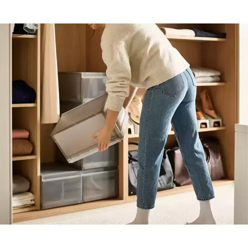 Lot de 6 boîtes à chaussures de qualité supérieure avec tiroir coulissant : Cadre en polypropylène, blanc cassé, peut contenir 6 paires