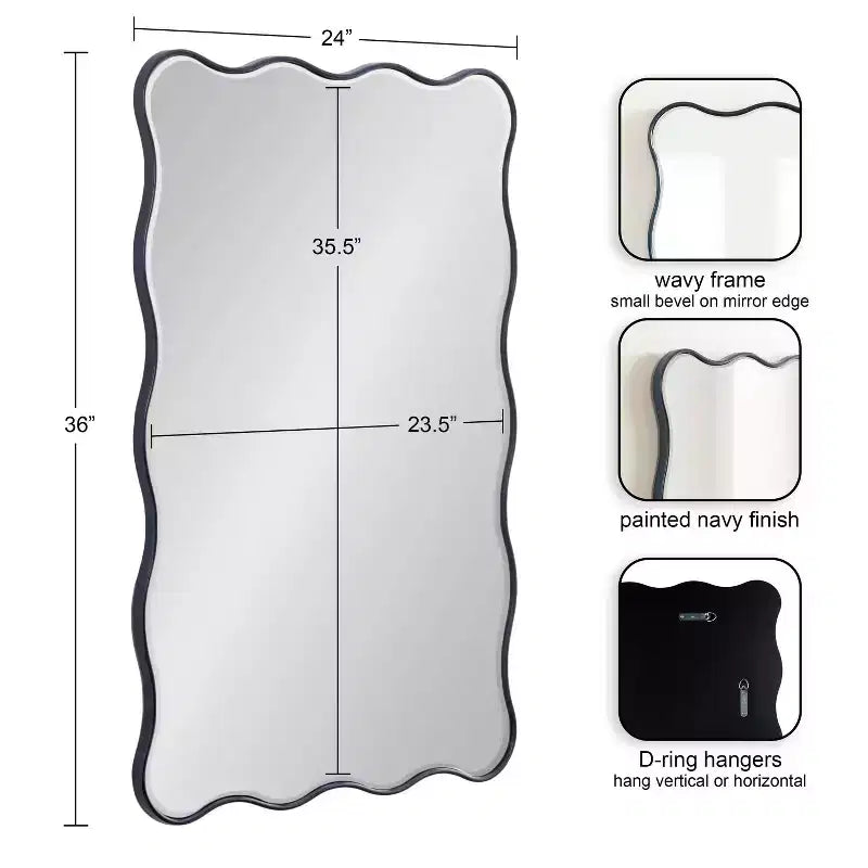 Miroir rectangulaire festonné Viona 24"X36" bleu marine