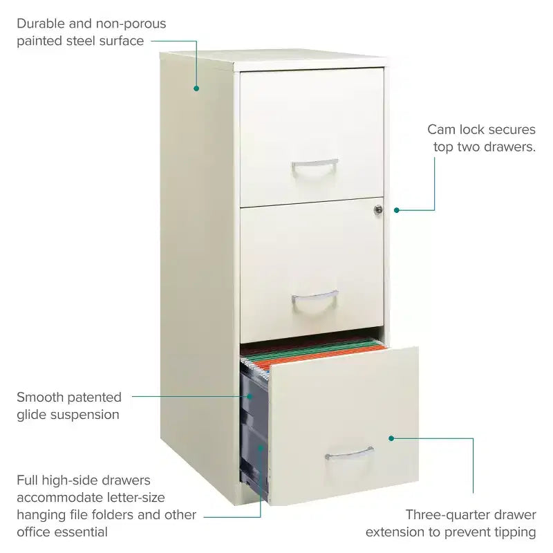 Classeur vertical intelligent à 3 tiroirs de 45,7 cm de profondeur, largeur lettre, blanc perle