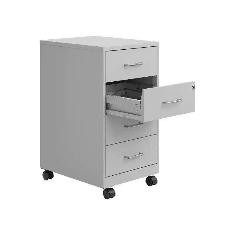 Meuble de rangement mobile en métal à 4 tiroirs de 45,7 cm de profondeur avec 4 tiroirs-caissons verrouillables, couleur Argent Arctique