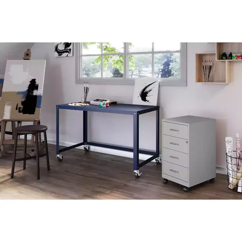 Meuble de rangement mobile en métal à 4 tiroirs de 45,7 cm de profondeur avec 4 tiroirs-caissons verrouillables, couleur Argent Arctique