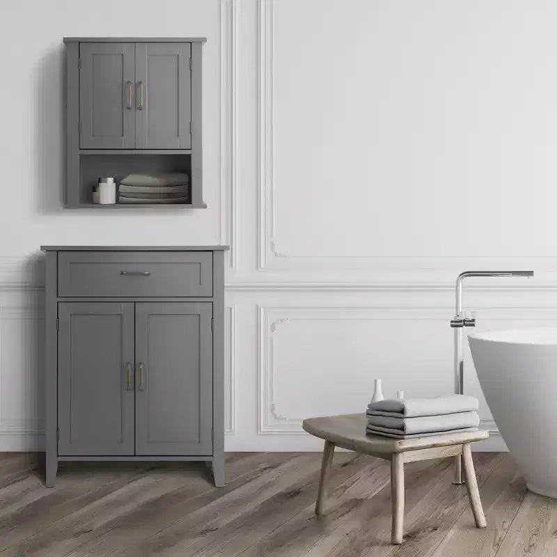 Meuble de salle de bain en bois Mercer, meuble bas de rangement avec tiroir, gris