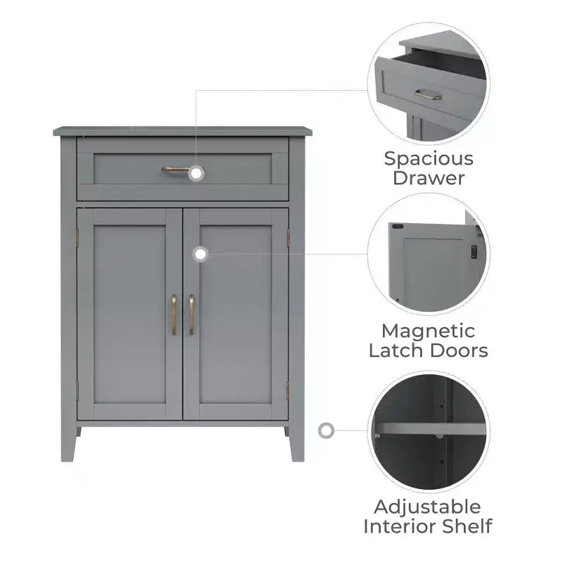 Meuble de salle de bain en bois Mercer, meuble bas de rangement avec tiroir, gris