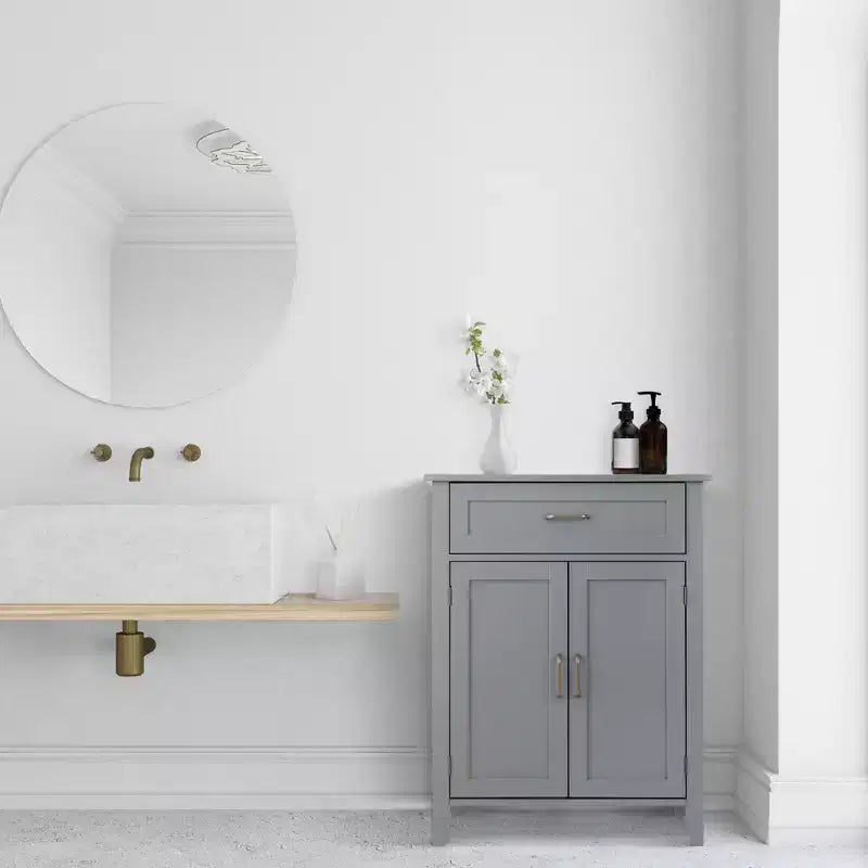 Meuble de salle de bain en bois Mercer, meuble bas de rangement avec tiroir, gris