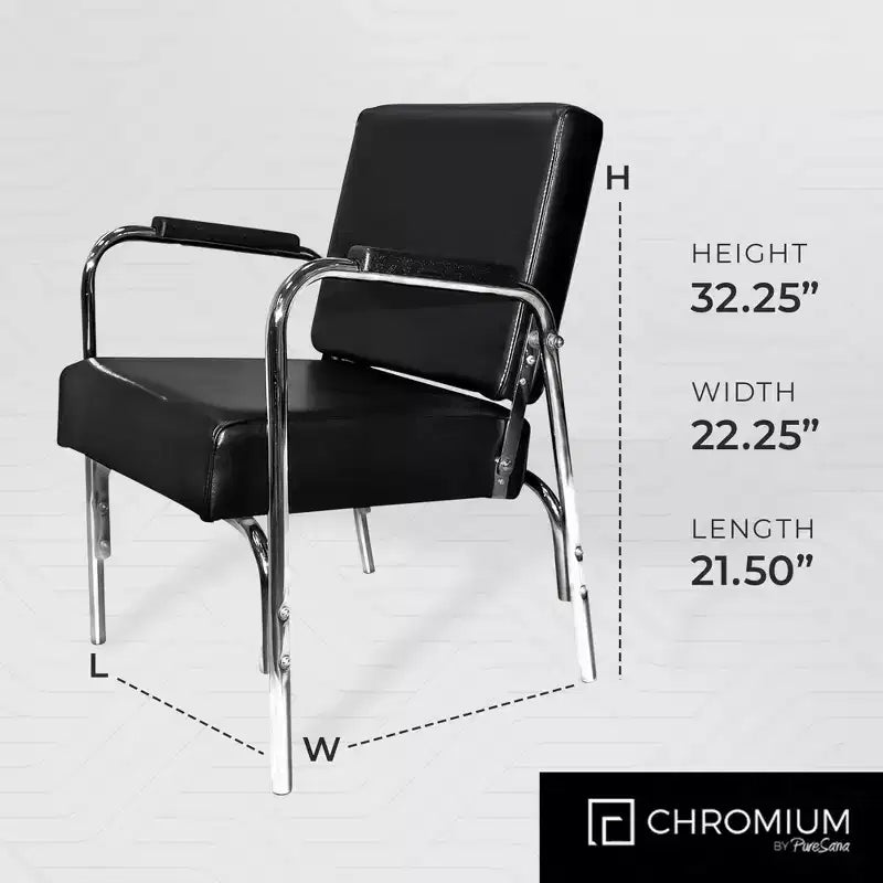 Lot de 5 chaises de lavage professionnelles Chromium Ella avec dossier inclinable automatique, vinyle lavable, coussins en mousse haute densité et cadre en acier inoxydable