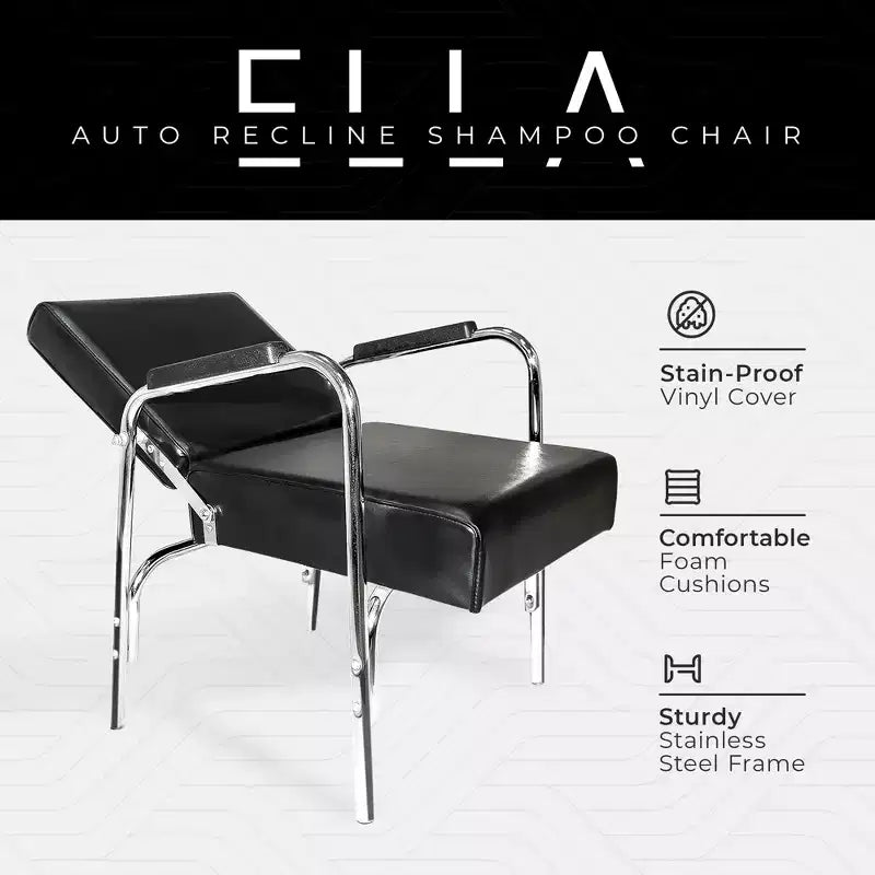Lot de 5 chaises de lavage professionnelles Chromium Ella avec dossier inclinable automatique, vinyle lavable, coussins en mousse haute densité et cadre en acier inoxydable