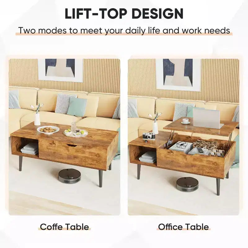 Table basse - Plateau relevable avec rangement pour le salon