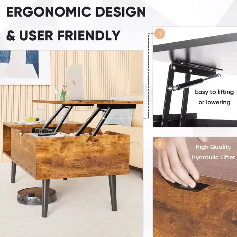 Table basse - Plateau relevable avec rangement pour le salon