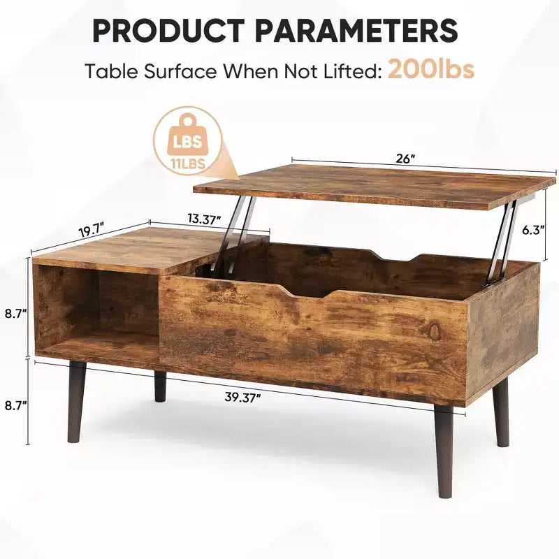 Table basse - Plateau relevable avec rangement pour le salon