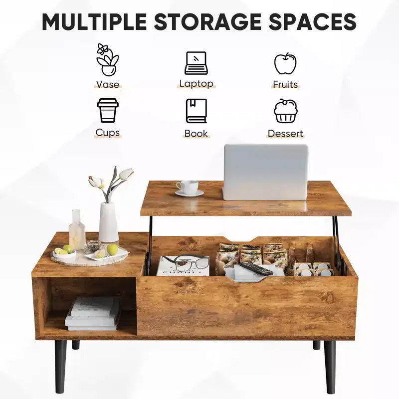 Table basse - Plateau relevable avec rangement pour le salon