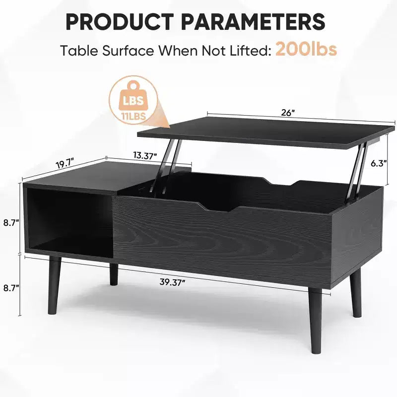 Table basse - Plateau relevable avec rangement pour le salon