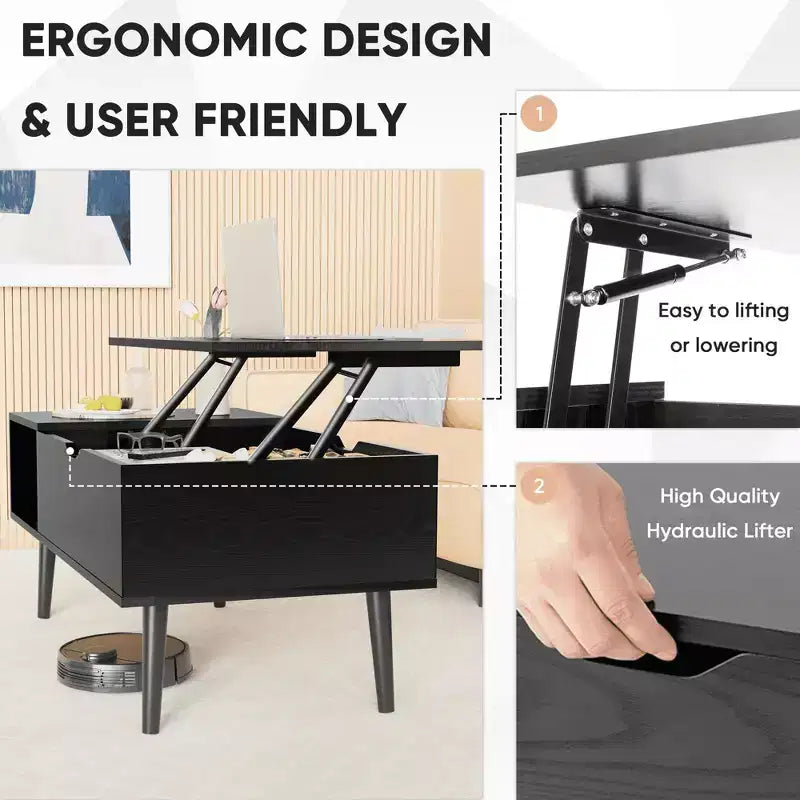 Table basse - Plateau relevable avec rangement pour le salon