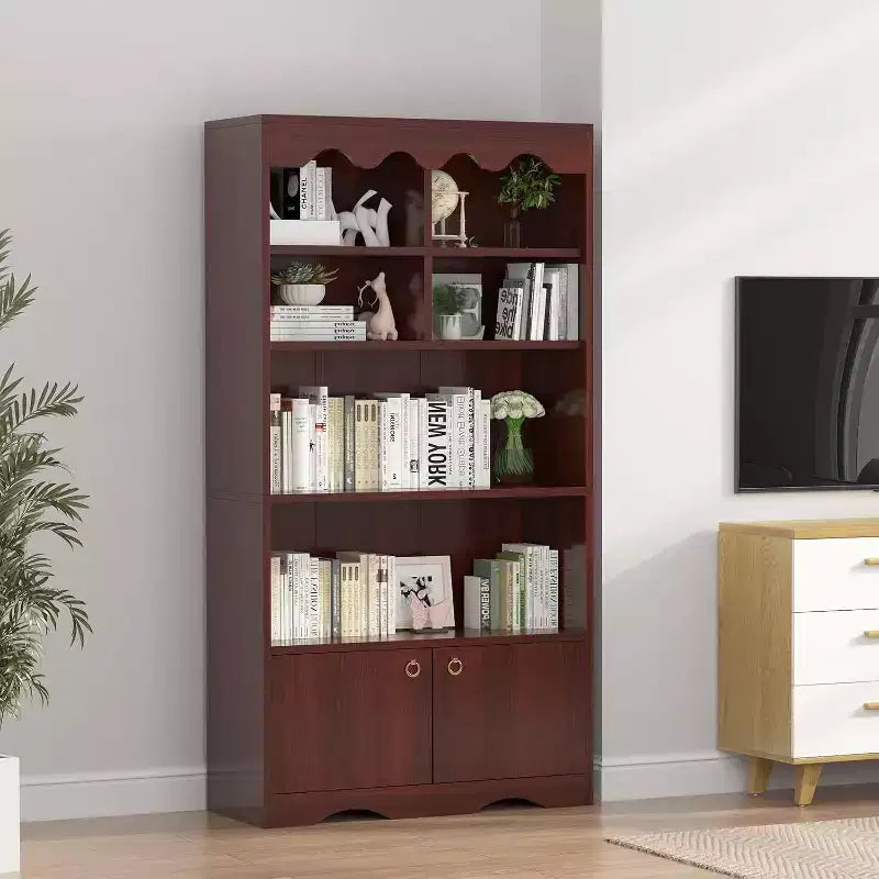 5 Tier Wooden Floor Standing Bookcase, 63 Inch High Display Storage Cabinet, Self Standing Bookcase, Home Office, Study Room, Kitchen
