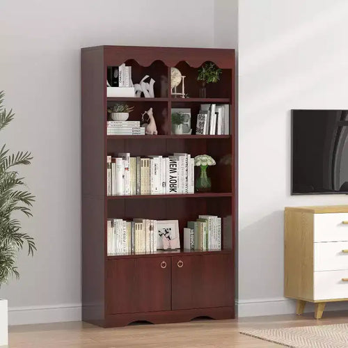 5 Tier Wooden Floor Standing Bookcase, 63 Inch High Display Storage Cabinet, Self Standing Bookcase, Home Office, Study Room, Kitchen