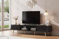 Bestier 71 Modern TV Stand for 75/80 inch TV with Fluted Sliding Doors, High Gloss Entertainment Center with Storage for Living Room, Cord Management