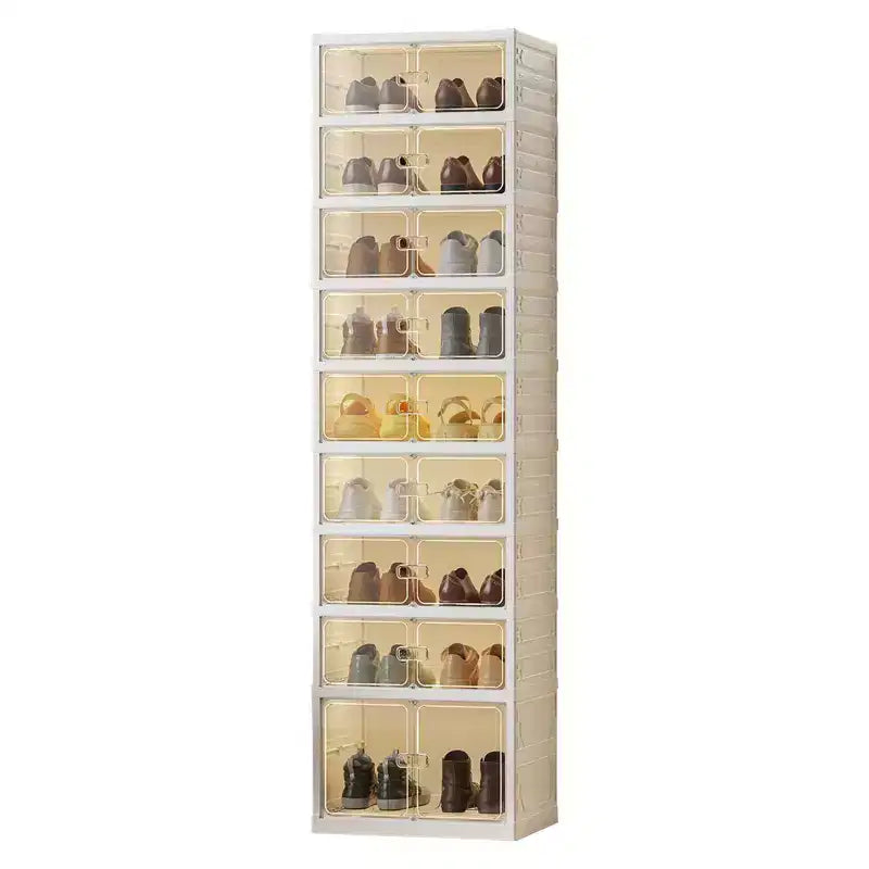 9 Tier Foldable Shoe Rack Organizer, Collapsible Shoe Storage Cabinet with Lids and Magnetic Clear Door , Shoes Storage Boxes for Hallway