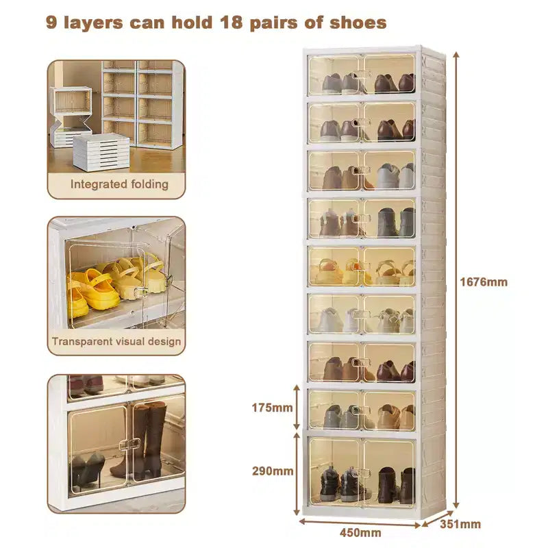 Organisateur range-chaussures pliable à 9 niveaux, meuble de rangement à chaussures pliable avec couvercles et porte transparente magnétique, boîtes de rangement à chaussures pour couloir