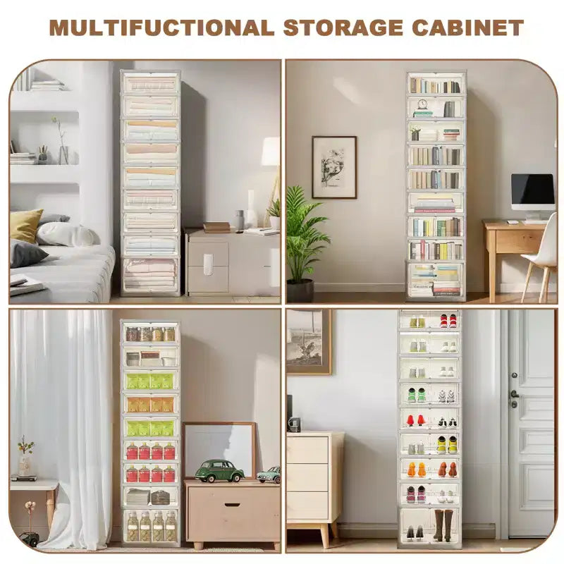 Organisateur range-chaussures pliable à 9 niveaux, meuble de rangement à chaussures pliable avec couvercles et porte transparente magnétique, boîtes de rangement à chaussures pour couloir