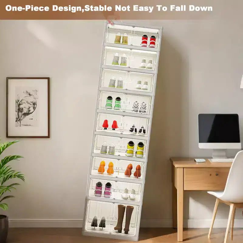 Organisateur range-chaussures pliable à 9 niveaux, meuble de rangement à chaussures pliable avec couvercles et porte transparente magnétique, boîtes de rangement à chaussures pour couloir