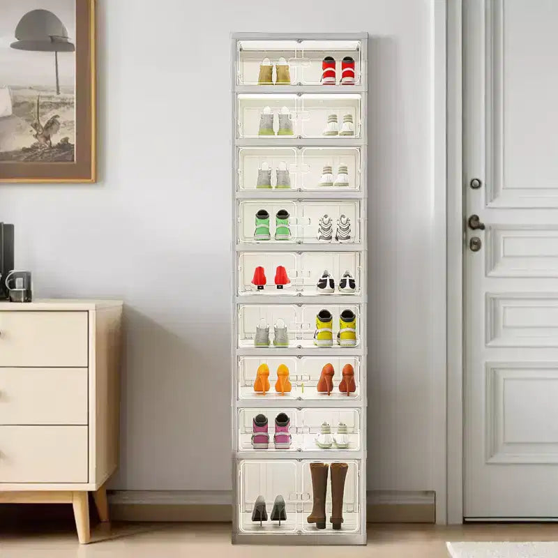 Organisateur range-chaussures pliable à 9 niveaux, meuble de rangement à chaussures pliable avec couvercles et porte transparente magnétique, boîtes de rangement à chaussures pour couloir