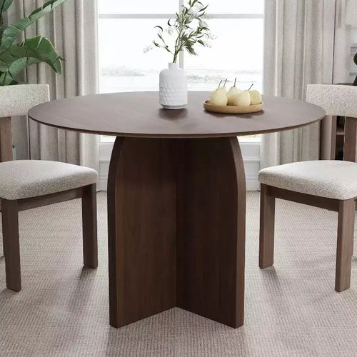 PexFix 42 x42 Solid Wood Round Dining Table with Walnut Finish and Elegant Arched Legs for Modern Dining Rooms & Kitchens