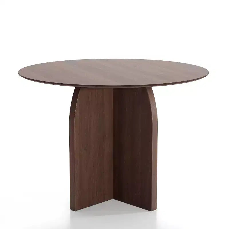 Table à manger ronde en bois massif de 106,7 cm avec finition noyer et pieds arqués élégants pour salles à manger et cuisines modernes