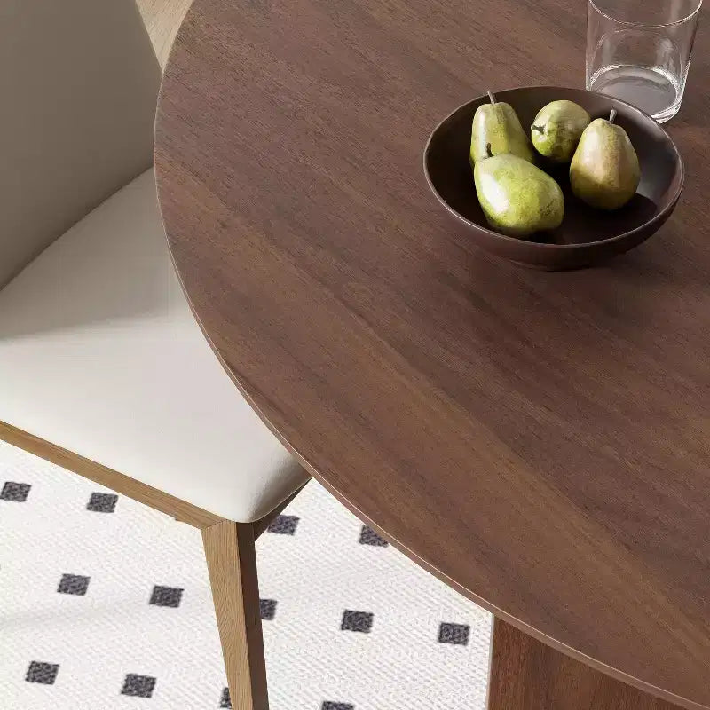 Table à manger ronde en bois massif de 106,7 cm avec finition noyer et pieds arqués élégants pour salles à manger et cuisines modernes