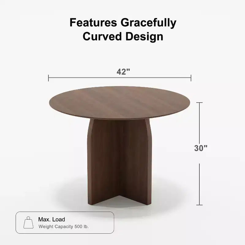 Table à manger ronde en bois massif de 106,7 cm avec finition noyer et pieds arqués élégants pour salles à manger et cuisines modernes