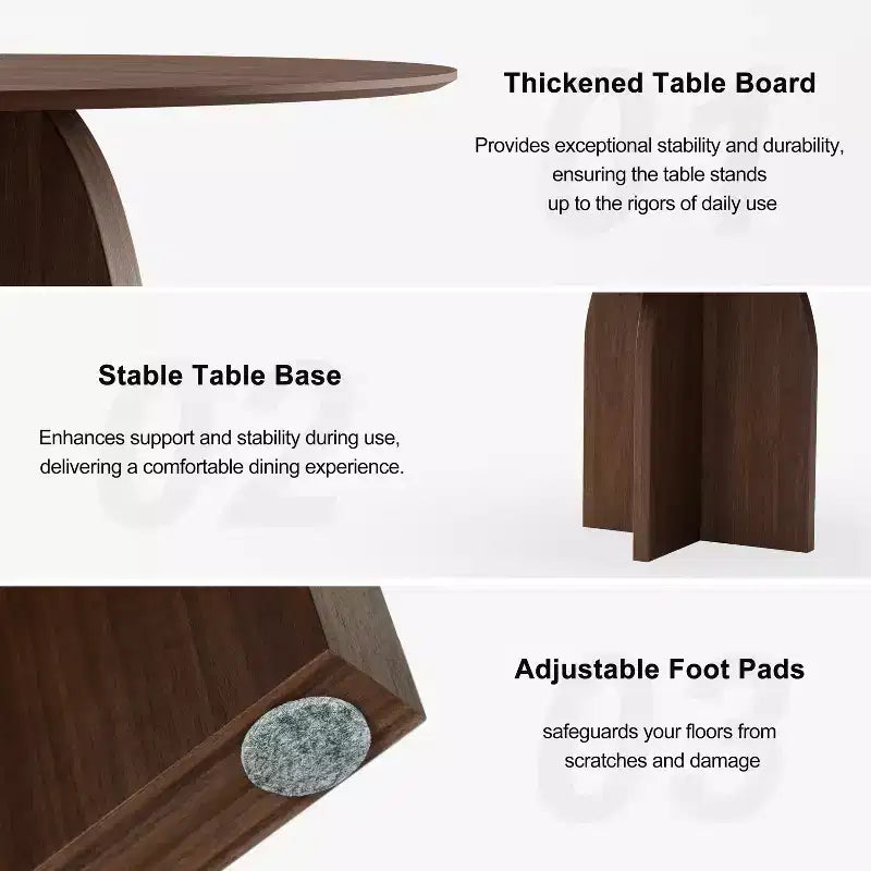 Table à manger ronde en bois massif de 106,7 cm avec finition noyer et pieds arqués élégants pour salles à manger et cuisines modernes