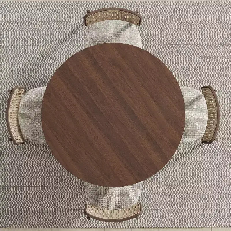 Table à manger ronde en bois massif de 106,7 cm avec finition noyer et pieds arqués élégants pour salles à manger et cuisines modernes