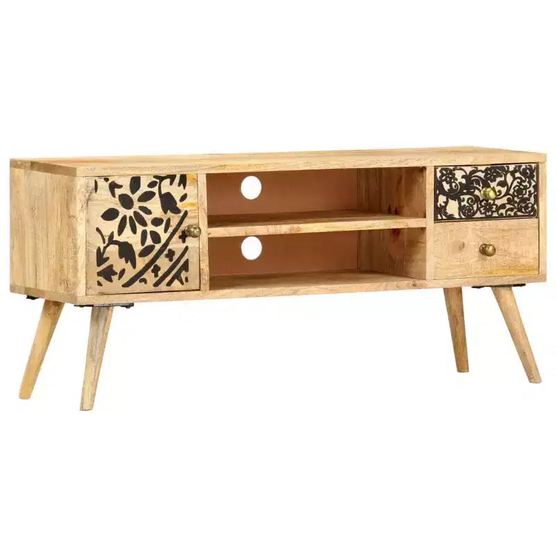 Meuble TV en bois de manguier naturel avec accents noirs
