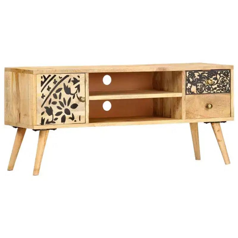 Meuble TV en bois de manguier naturel avec accents noirs