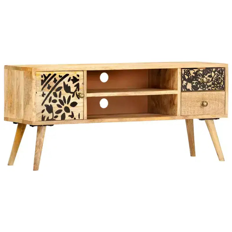 Meuble TV en bois de manguier naturel avec accents noirs