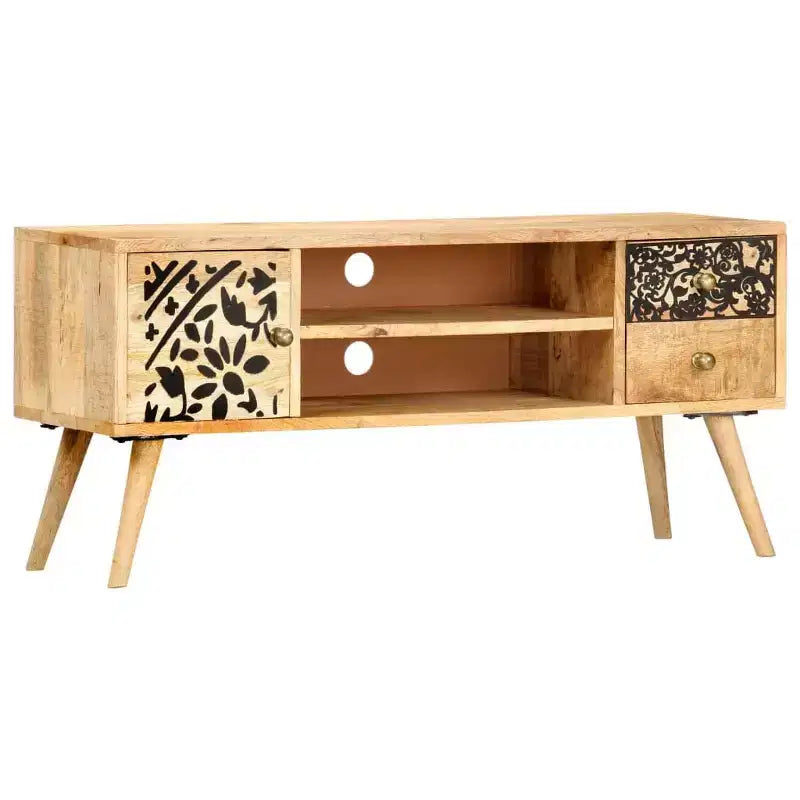 Meuble TV en bois de manguier naturel avec accents noirs