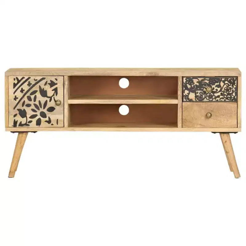 Meuble TV en bois de manguier naturel avec accents noirs