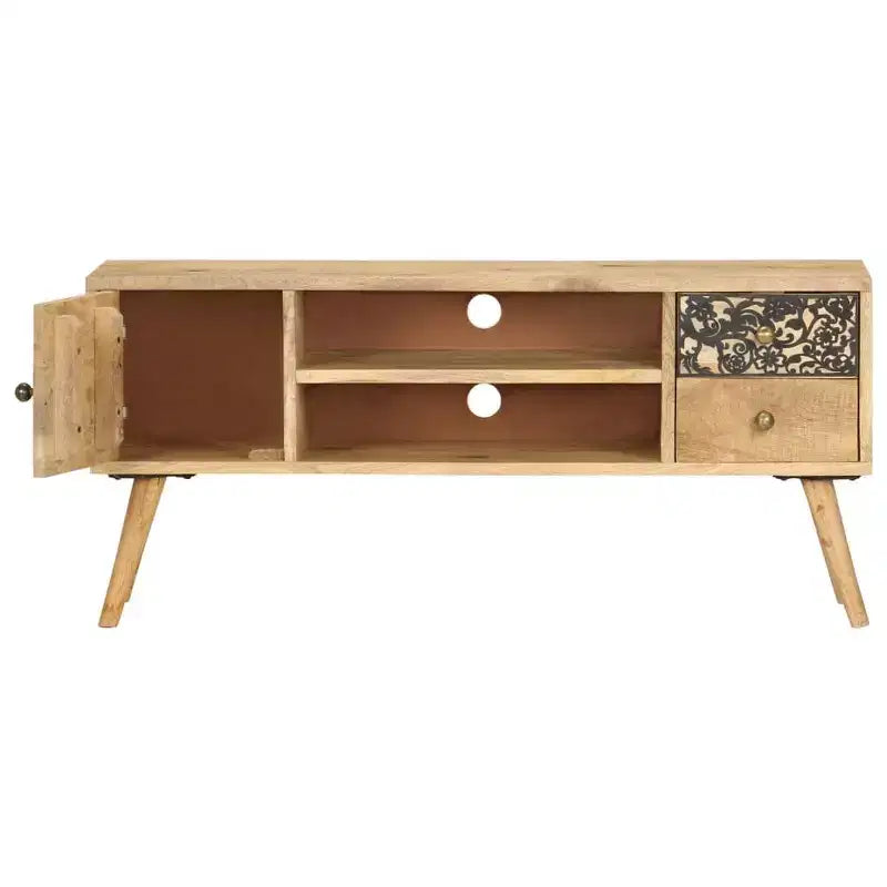 Meuble TV en bois de manguier naturel avec accents noirs