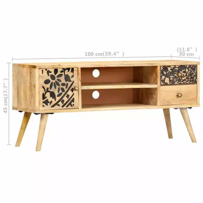 Meuble TV en bois de manguier naturel avec accents noirs