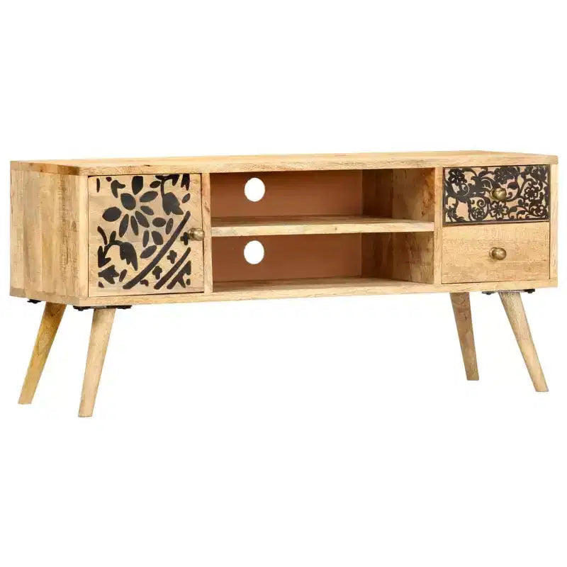 Meuble TV en bois de manguier naturel avec accents noirs