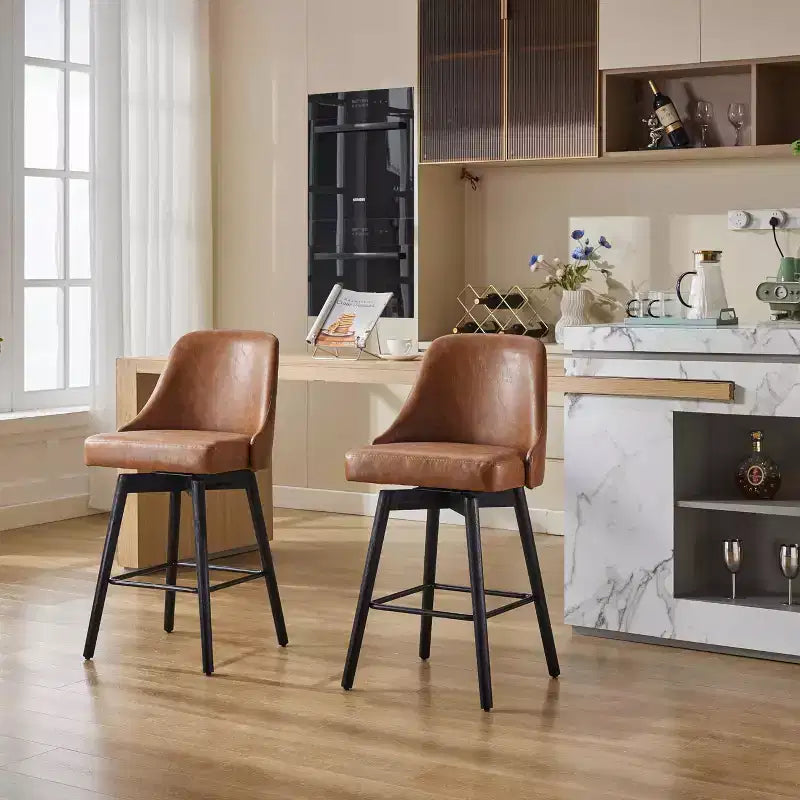 26 Tabourets de Bar Hauteur Comptoir, Chaises de Bar Mid-Century avec Dossier et Pieds en Bois pour Salle à Manger et Îlot de Cuisine