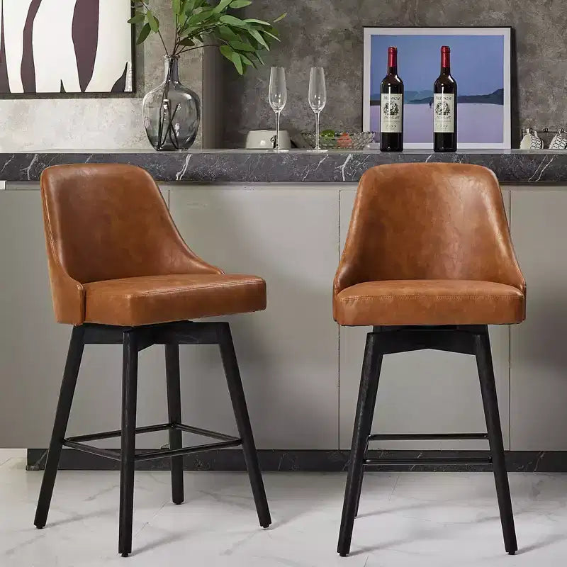 26 Tabourets de Bar Hauteur Comptoir, Chaises de Bar Mid-Century avec Dossier et Pieds en Bois pour Salle à Manger et Îlot de Cuisine