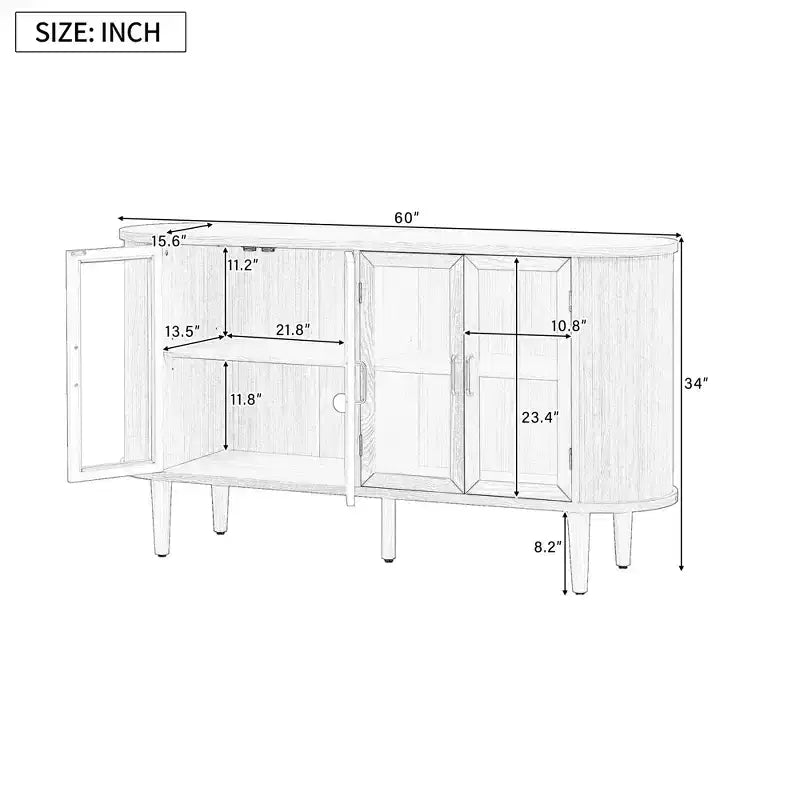 Buffet de Rangement en Bois avec Portes Vitrées et Étagères Réglables pour Salon et Cuisine, Noir
