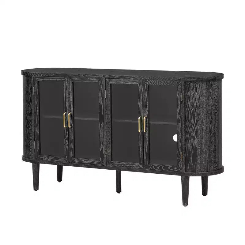 Buffet de Rangement en Bois avec Portes Vitrées et Étagères Réglables pour Salon et Cuisine, Noir