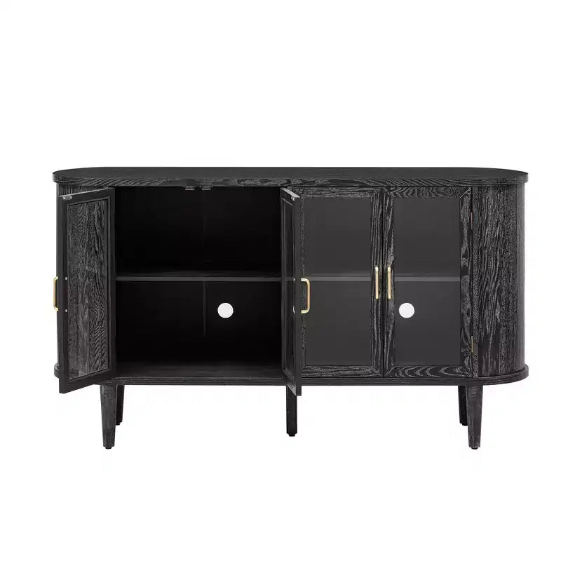 Buffet de Rangement en Bois avec Portes Vitrées et Étagères Réglables pour Salon et Cuisine, Noir