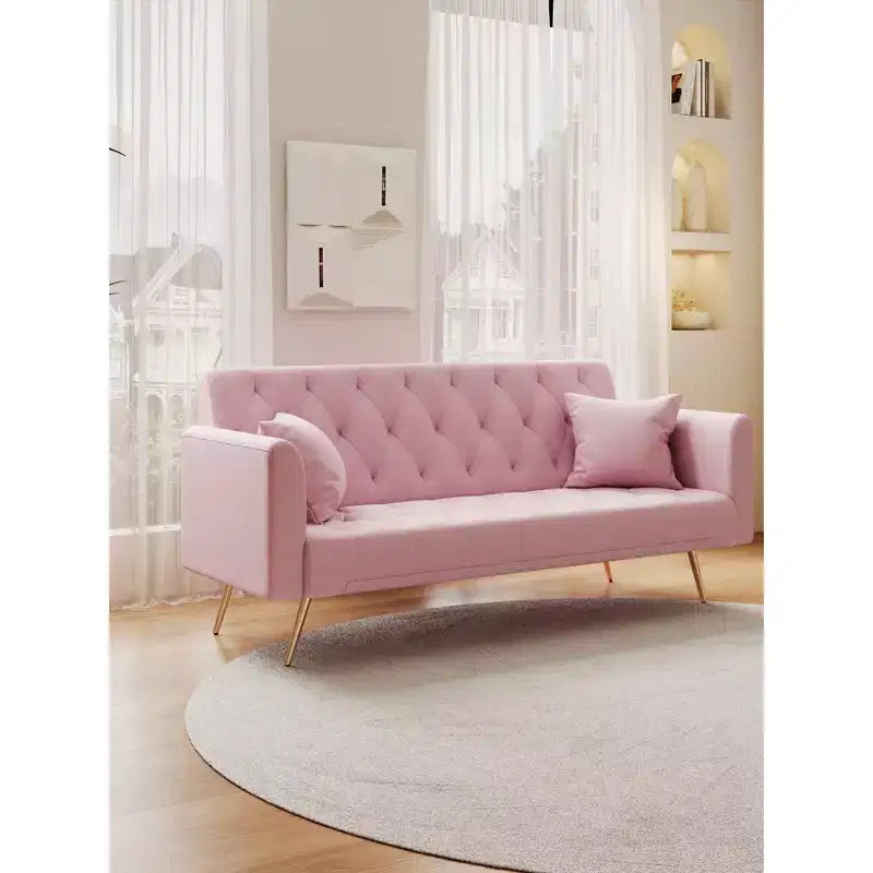 Causeuse Canapé Vintage en Velours Confortable pour Salon Chambre Rose