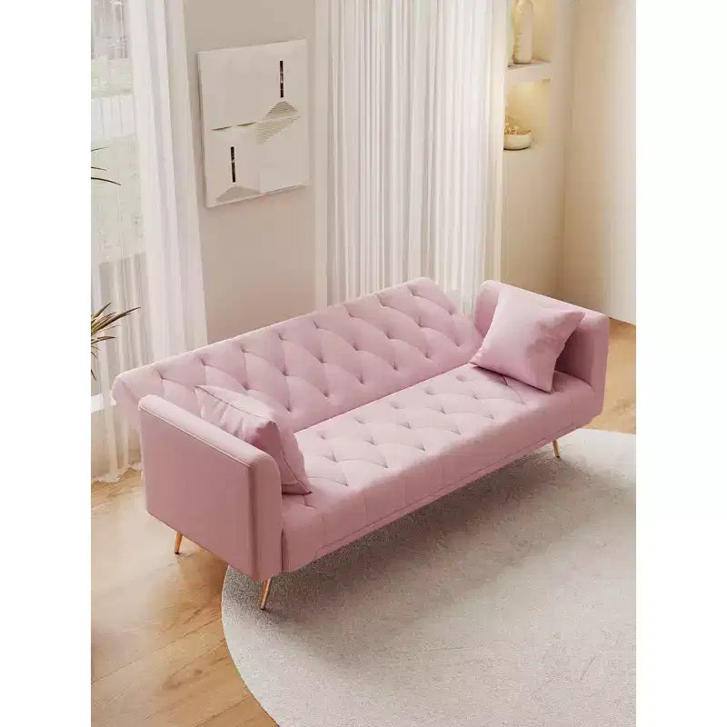Causeuse Canapé Vintage en Velours Confortable pour Salon Chambre Rose