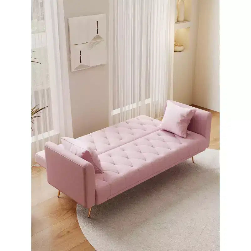Causeuse Canapé Vintage en Velours Confortable pour Salon Chambre Rose