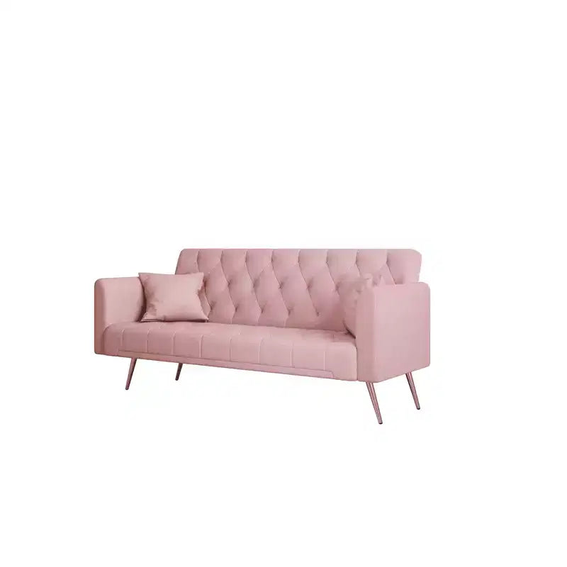 Causeuse Canapé Vintage en Velours Confortable pour Salon Chambre Rose