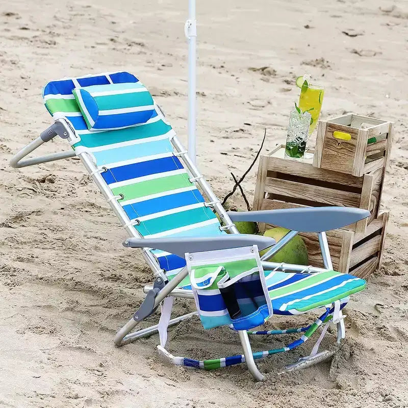 Lot de 2 chaises de plage légères et pliables à 5 positions avec sangles, porte-gobelet et barre porte-serviette, supporte jusqu'à 136 kg